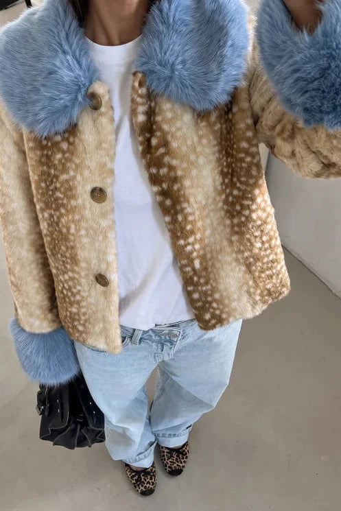 Bambi Print Faux Fur Jacket