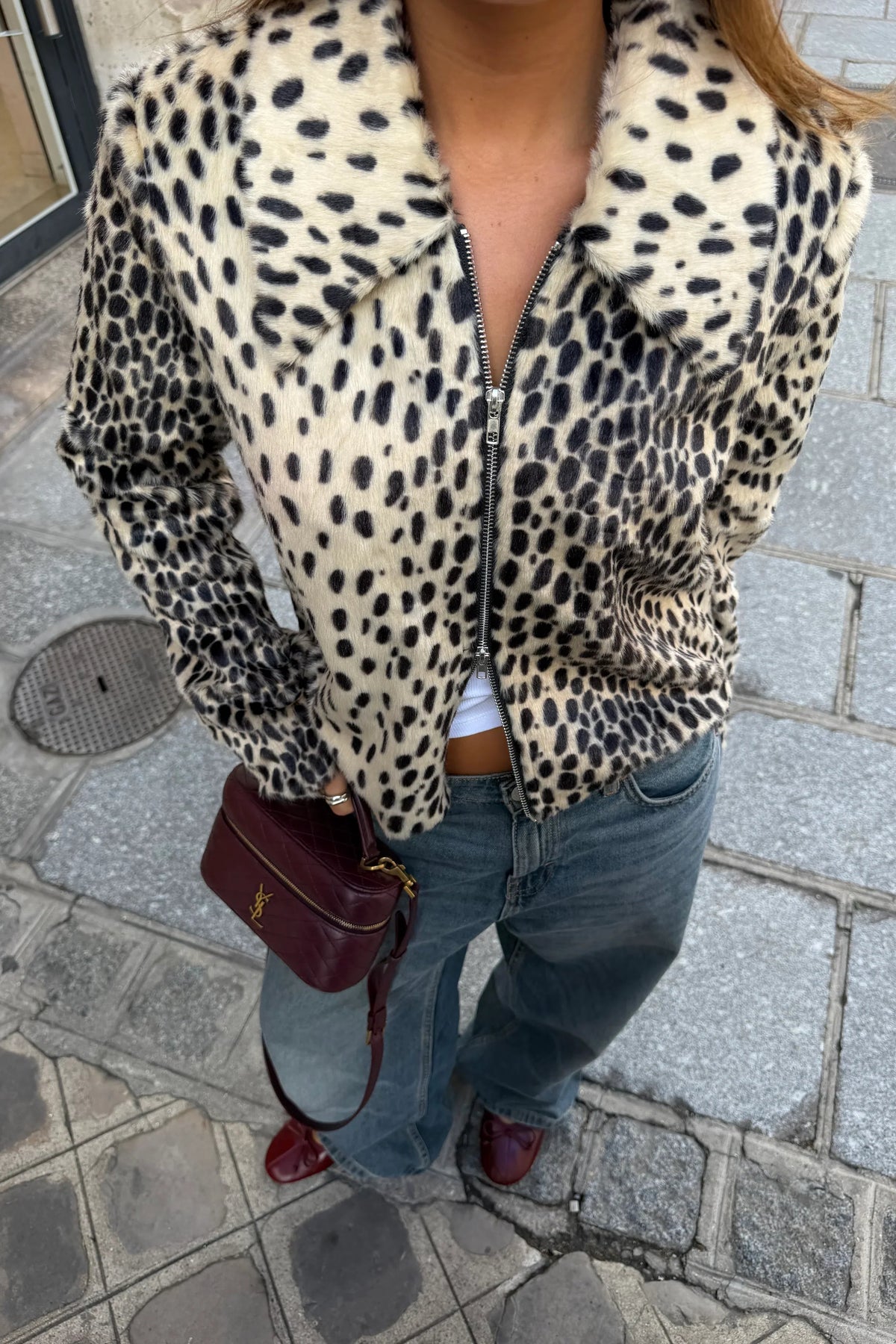 Faux Fur Leopard Print Zip-Up Jacket