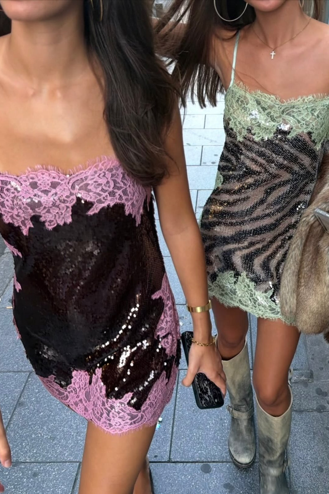 Contrast Lace Sequin Cami Dress