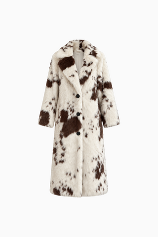 Cow Print Faux Fur Maxi Coat