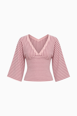Pink Striped V-Neck Crop Top