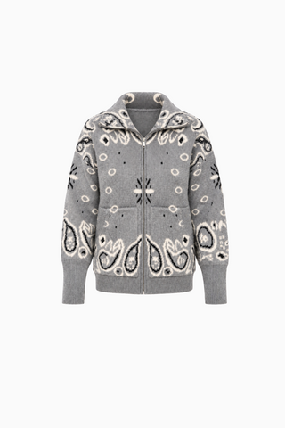 Paisley Motif Stand-Collar Cardigan