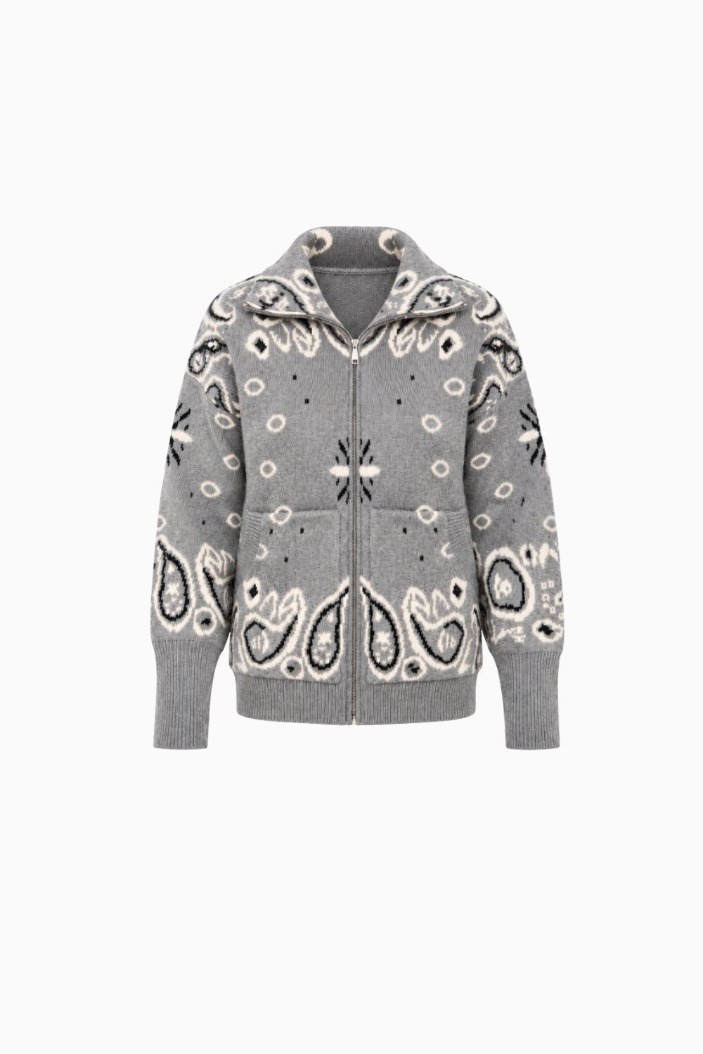 Paisley Motif Stand-Collar Cardigan