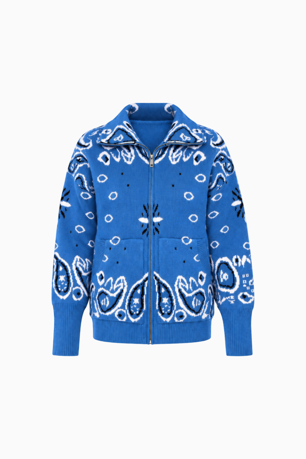 Paisley Motif Stand-Collar Cardigan