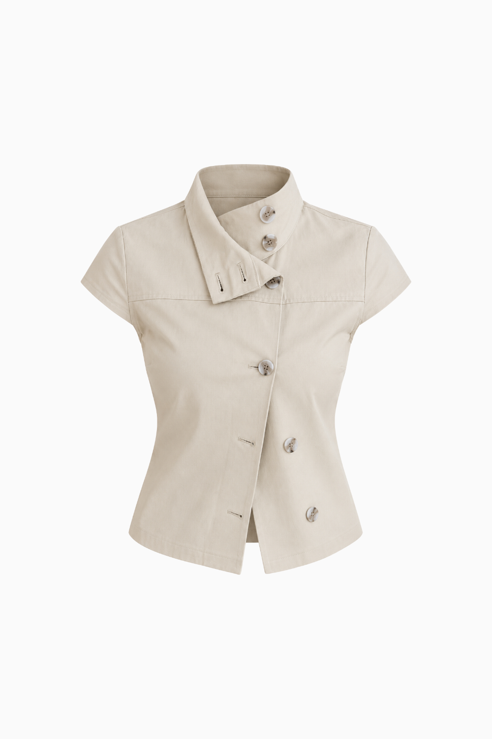 Stone Beige Structured Trench-Inspired Fitted Top