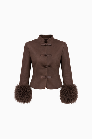 Chinese Knot Faux Suede Jacket