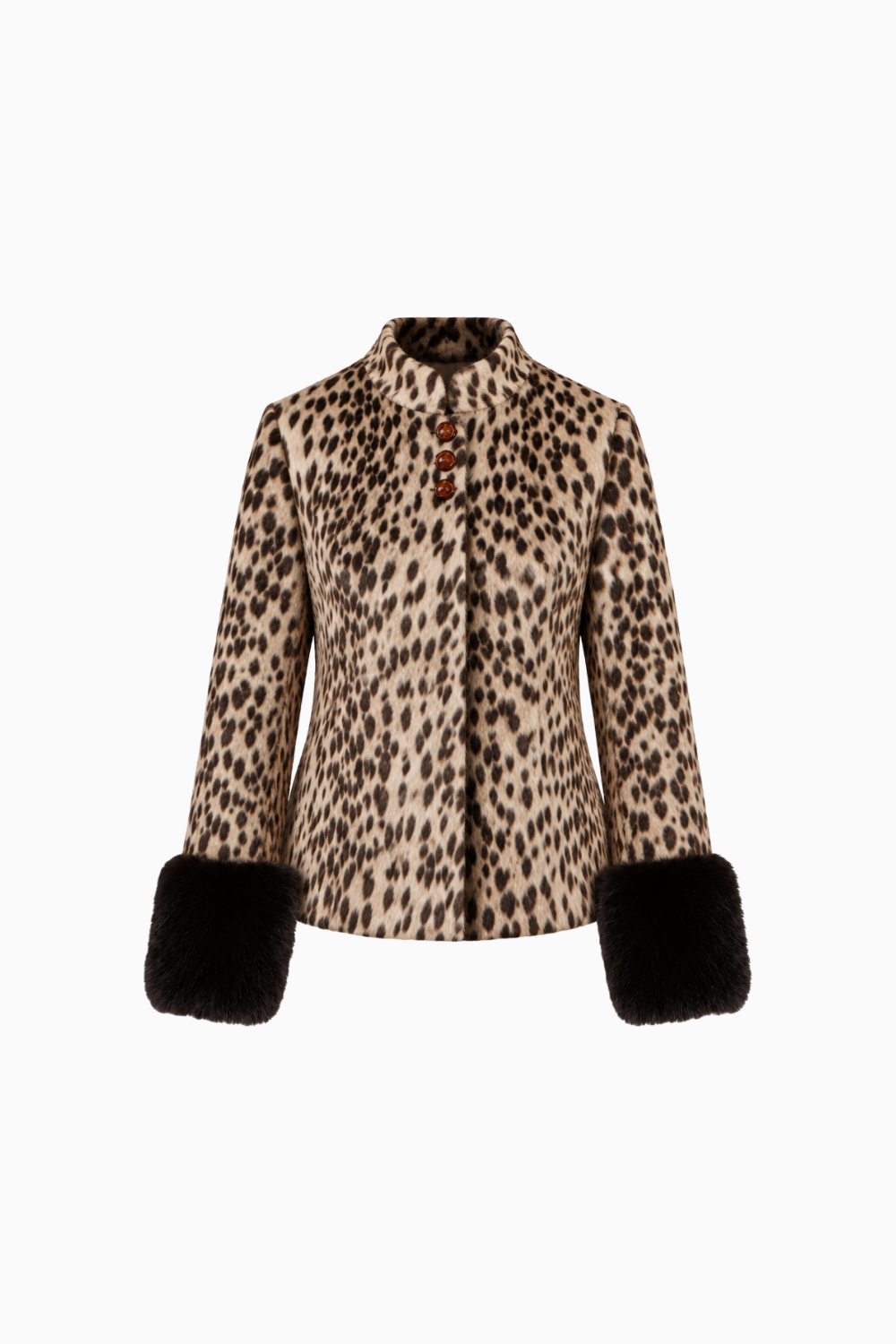 Cheetah Print Faux Fur Collar Jacket