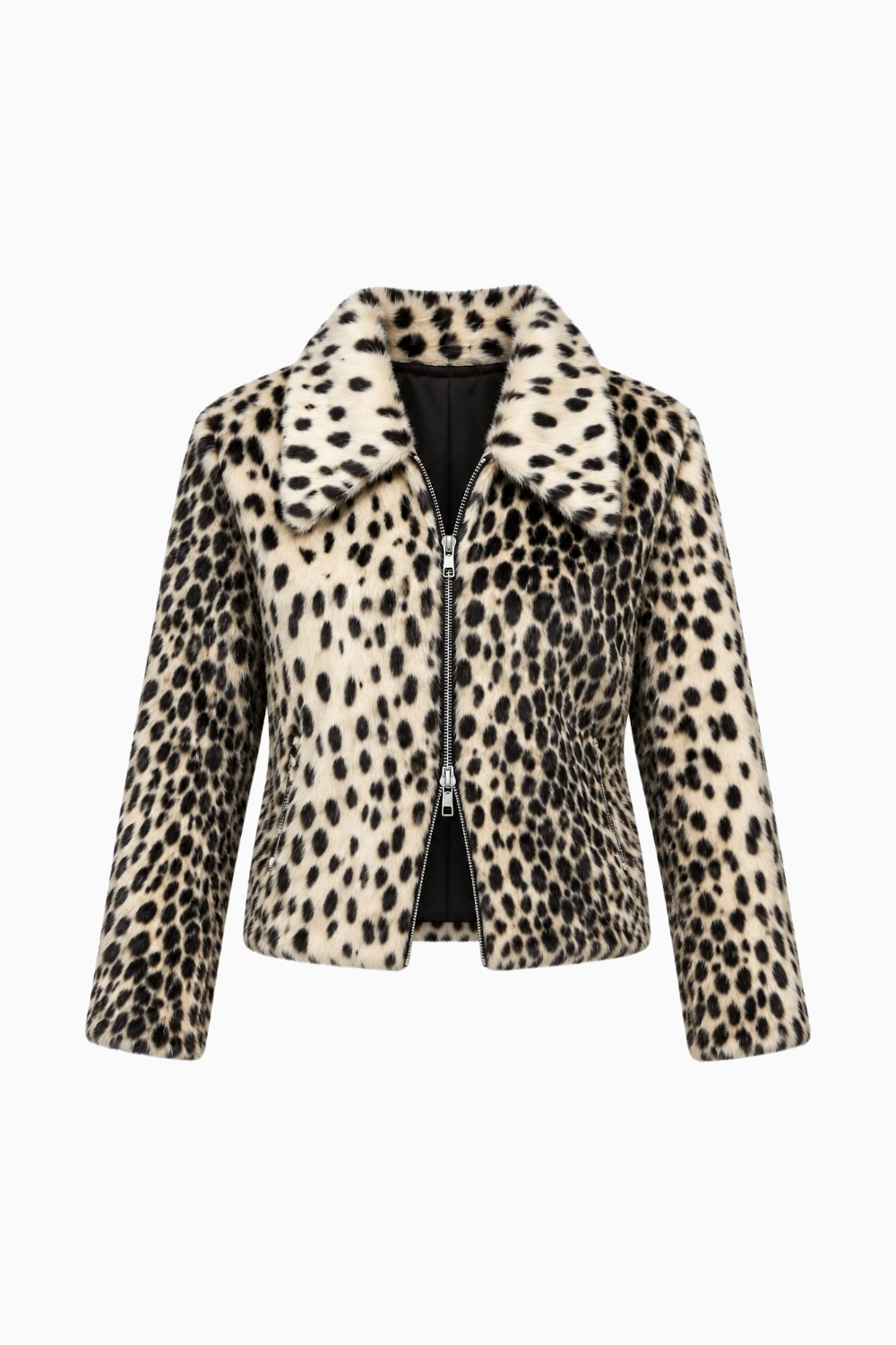 Faux Fur Leopard Print Zip-Up Jacket