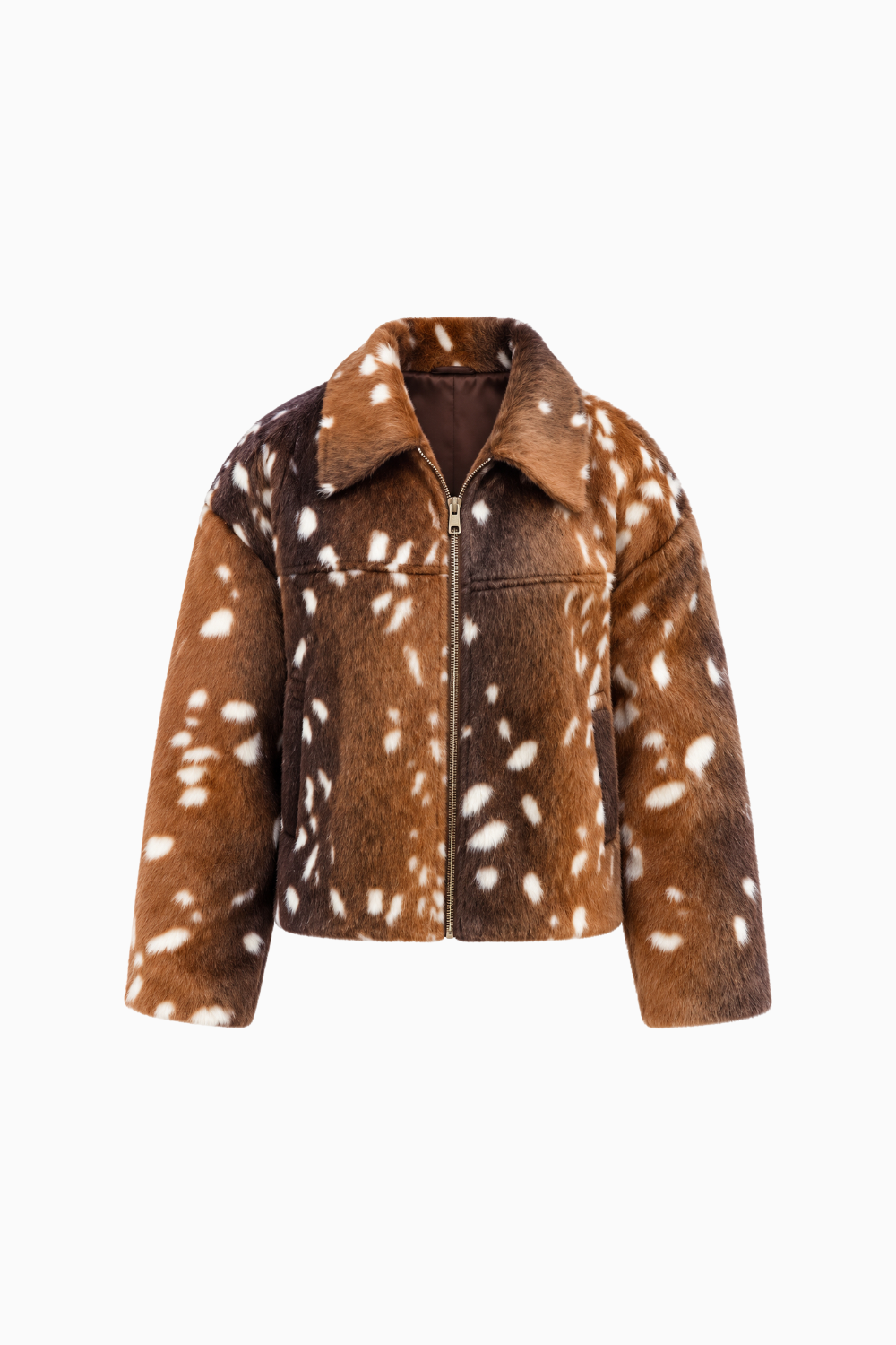 Fawn Pattern Fuzz Bomber Jacket
