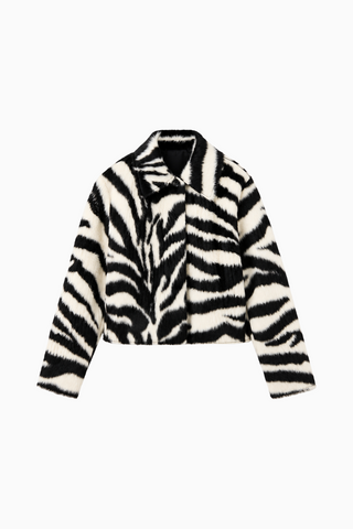Zebra Pattern Faux Fur Coat
