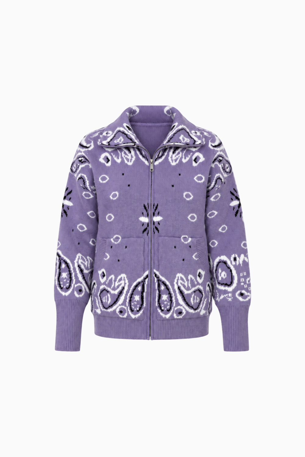 Paisley Motif Stand-Collar Cardigan