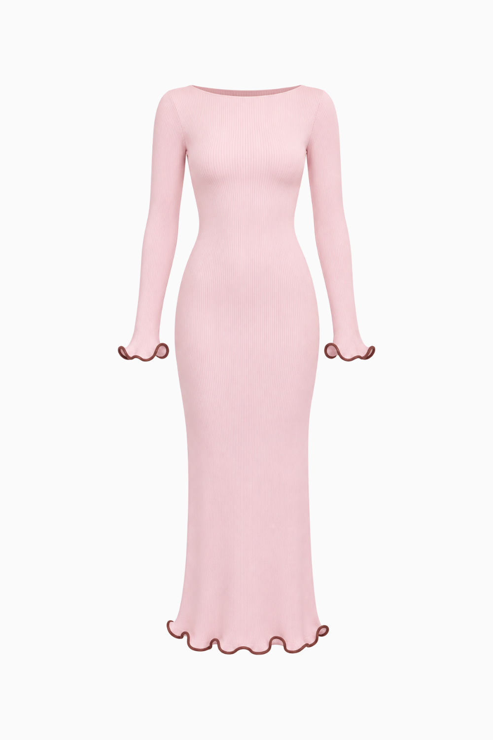 Contrast-Trim Lettuce-Edge Maxi Dress