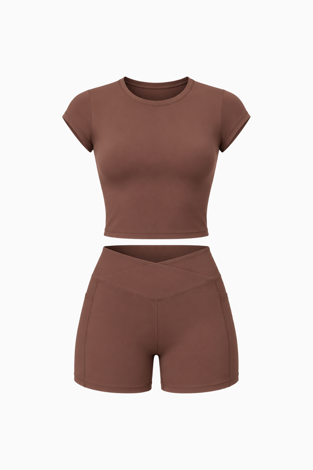 Crossover Waist Biker Shorts Workout Set