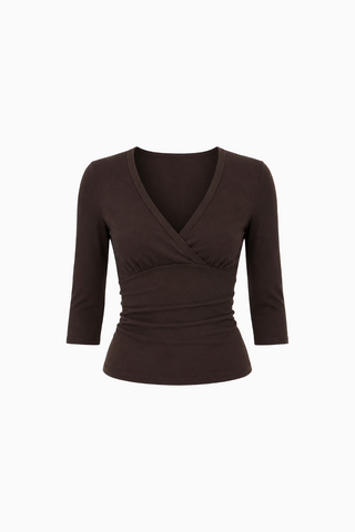 V-Neck Wrap-Front Three-Quarter Sleeve Top