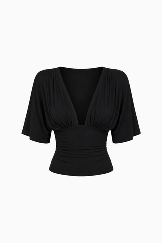 Plunging V-Neck Short Sleeve Top