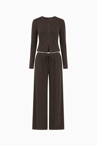 Conjunto de cárdigan con botones y pantalón de chándal de pernera ancha