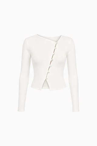 Asymmetric Button-Front Long Sleeve Top