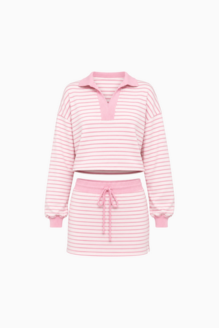 Striped Polo Sweatshirt and Mini Skirt Set