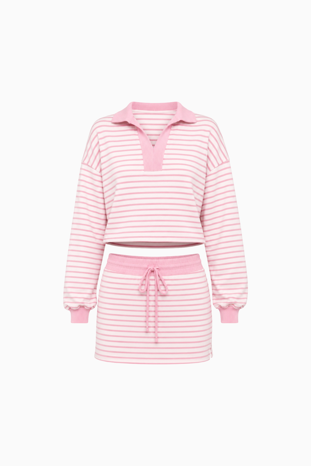 Striped Polo Sweatshirt and Mini Skirt Set