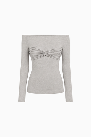 Heather Grey Bardot Neckline Ruched Bust Top