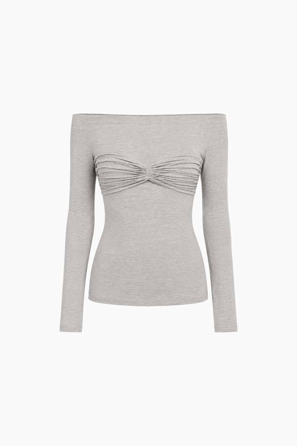 Heather Grey Bardot Neckline Ruched Bust Top