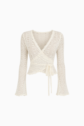 Boho Cream Lace V-Neck Tie-Wrap Crop Top