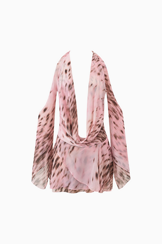 Pink Leopard Sheer Ruffle Mini Dress