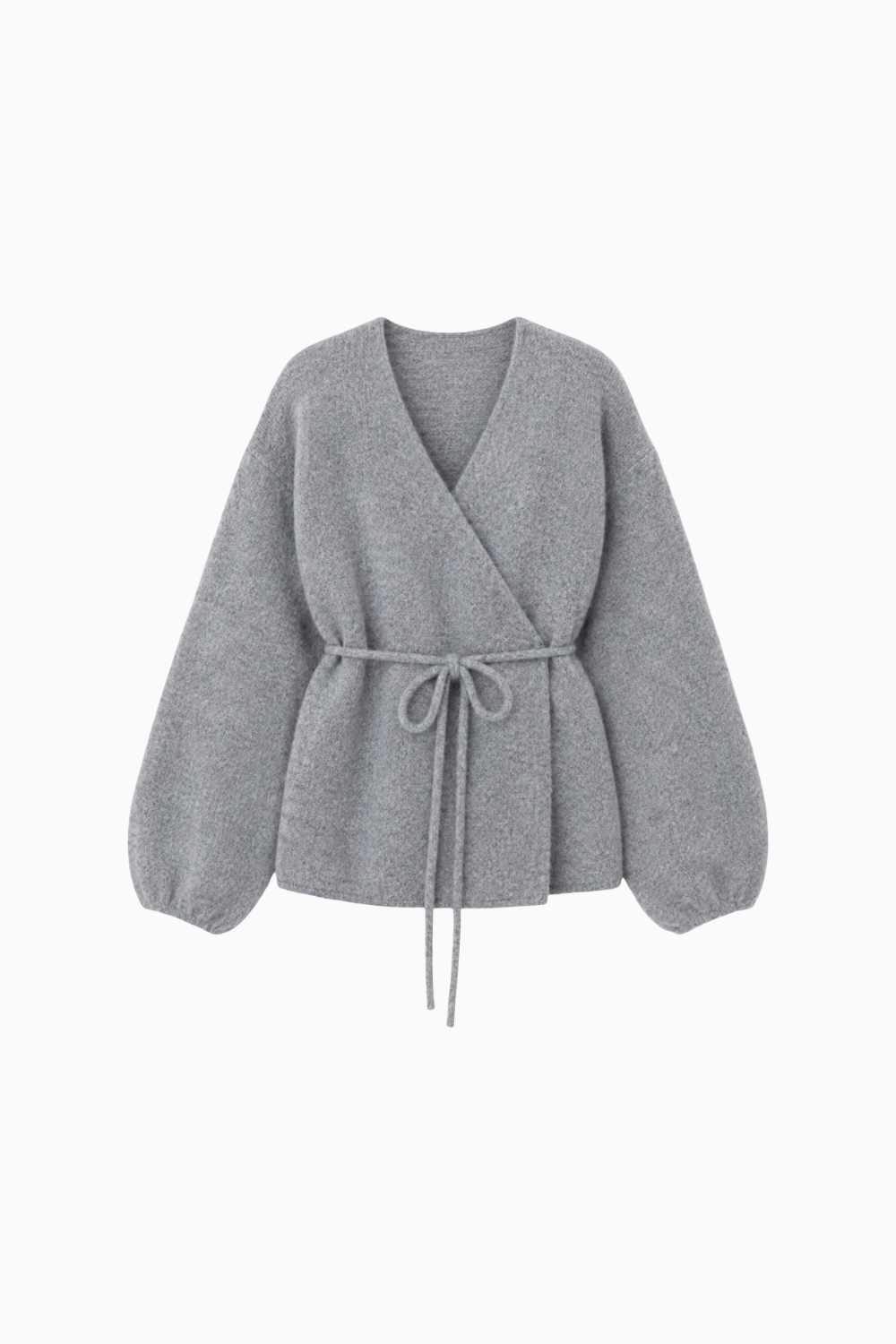 Grey Belted V-Neck Cardigan