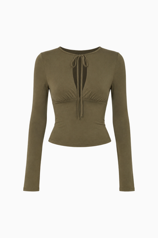Underbust Seam Tie-Neck Top