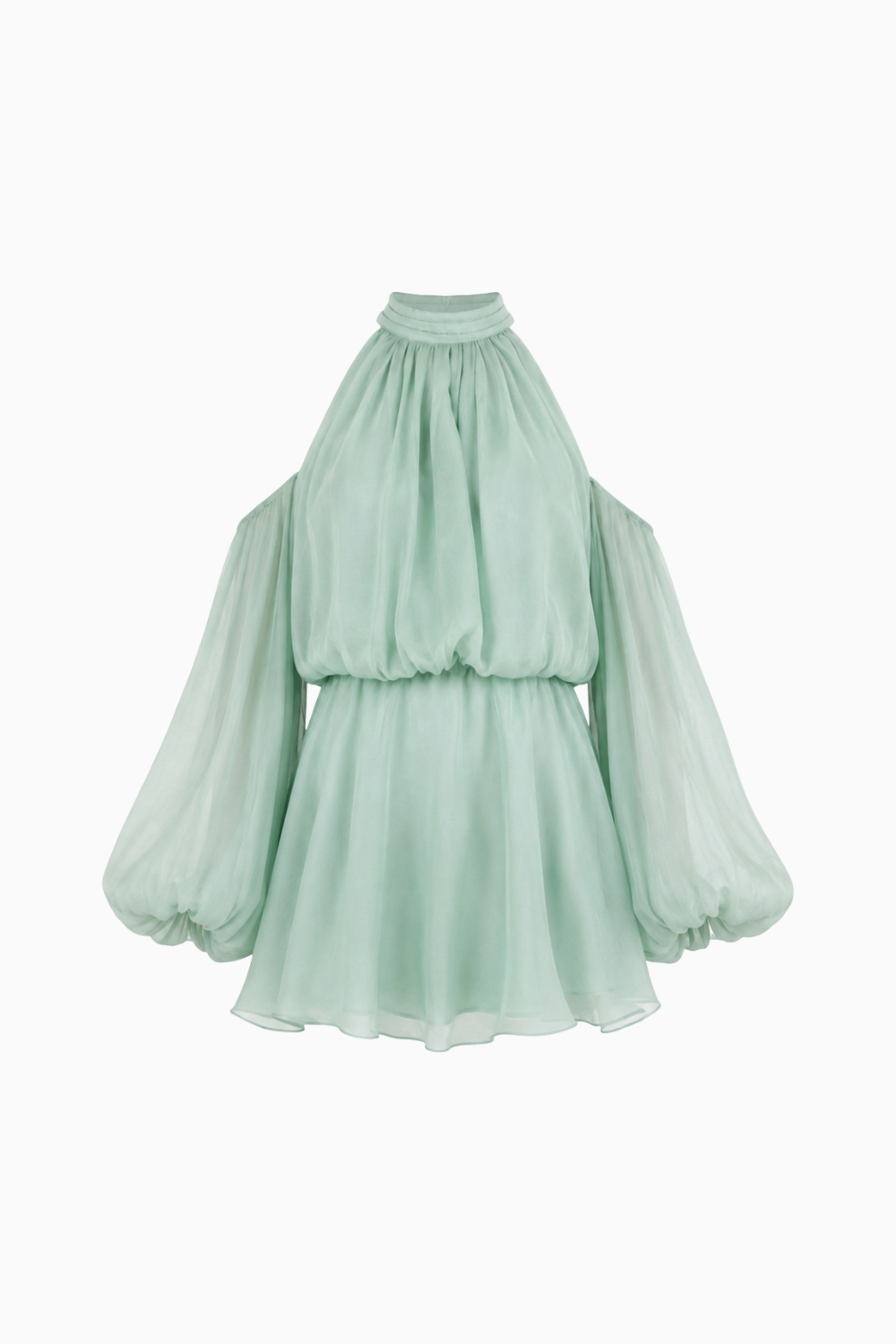Sage Green Cold-Shoulder Halter Mini Dress