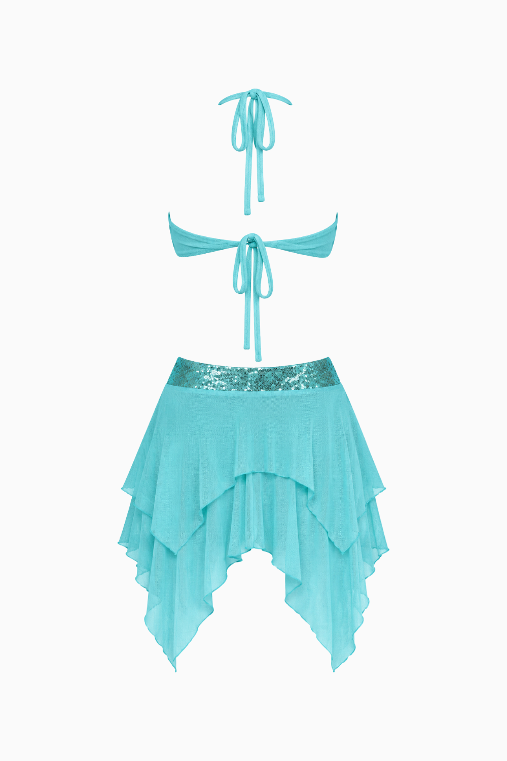 Aqua Blue Plunge Layered Ruffle Festival Dress