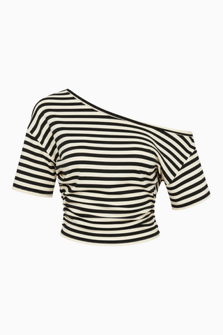 Striped Off-The-Shoulder Short Sleeve Top