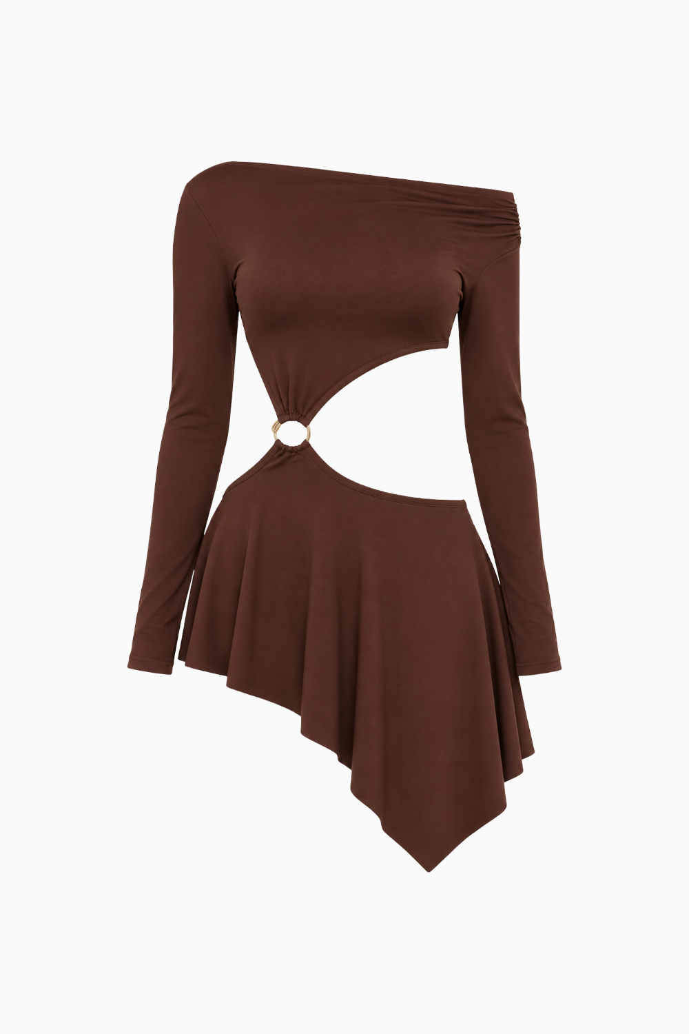 Chocolate Brown Long Sleeve Cut-Out Mini Dress