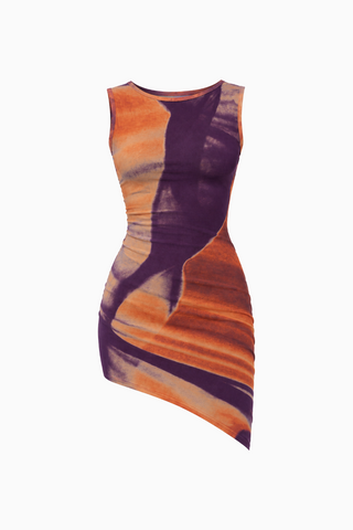 Abstract Print Asymmetric Mini Dress