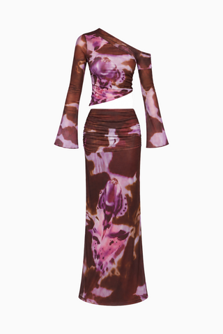Floral Mesh Asymmetric Maxi Set
