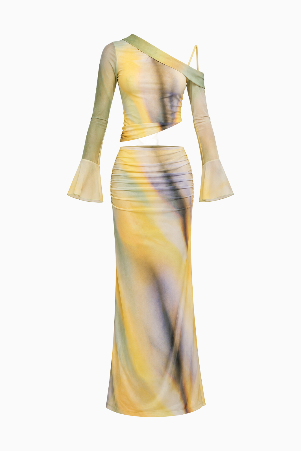 Floral Mesh Asymmetric Maxi Set