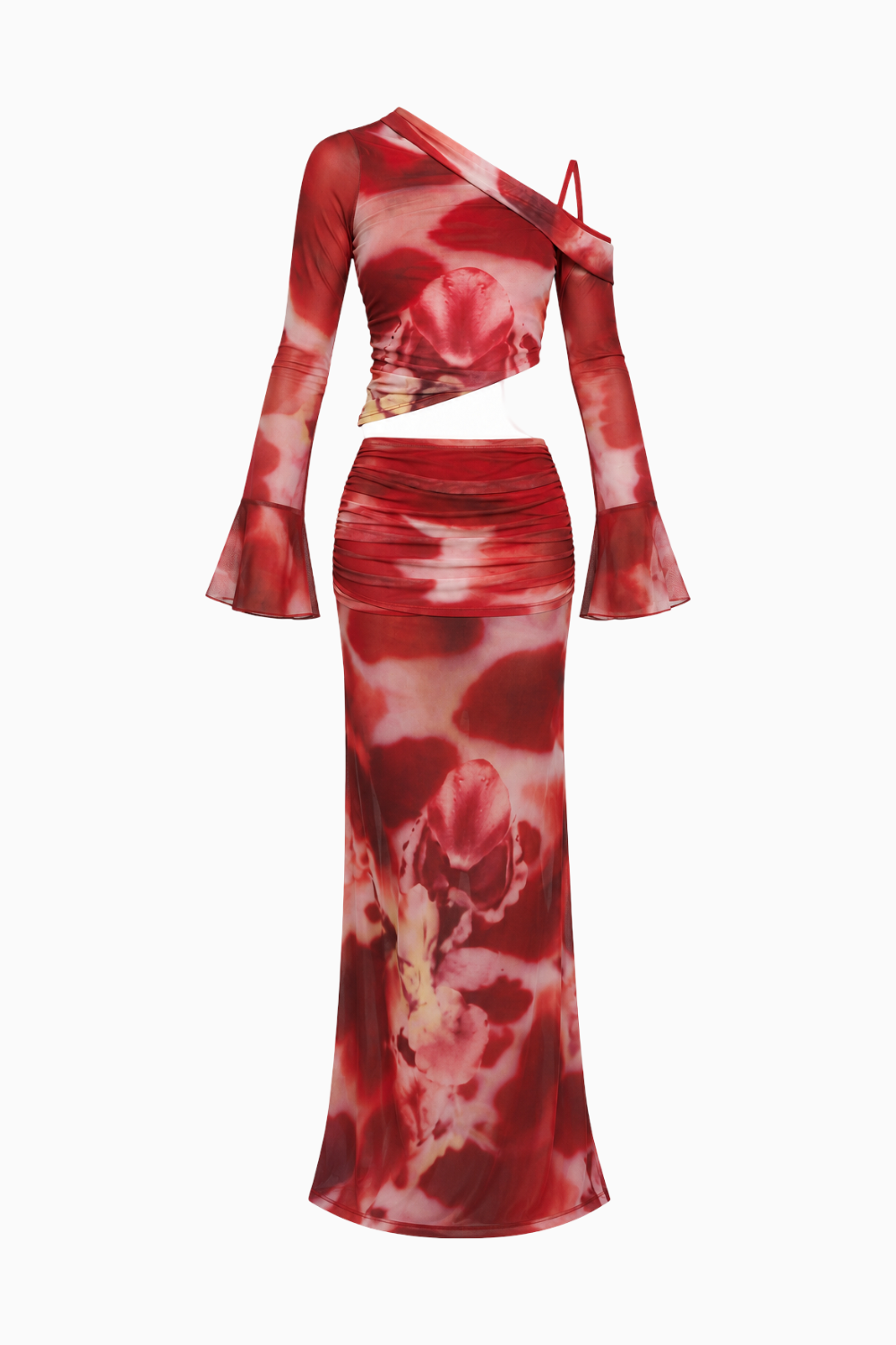 Floral Mesh Asymmetric Maxi Set