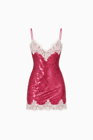Pink Sequin Lace Mini Dress