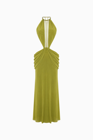 Olive-Green Cut-Out Halter Maxi Dress