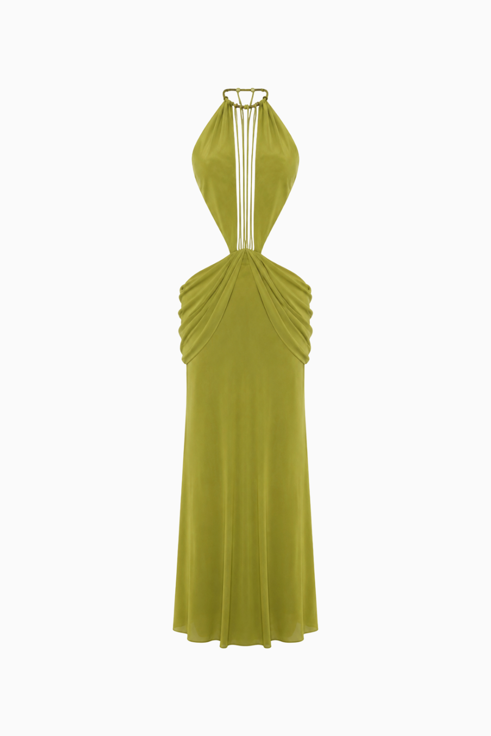 Olive-Green Cut-Out Halter Maxi Dress
