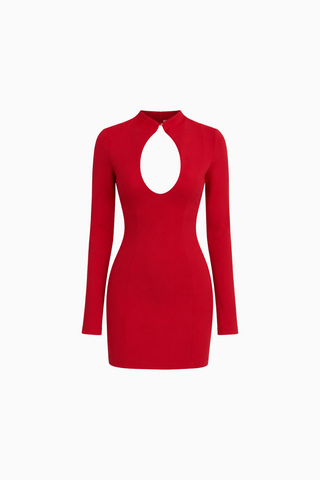 Keyhole Long-Sleeve Mini Dress