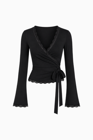 Lace-Trim Wrap Top