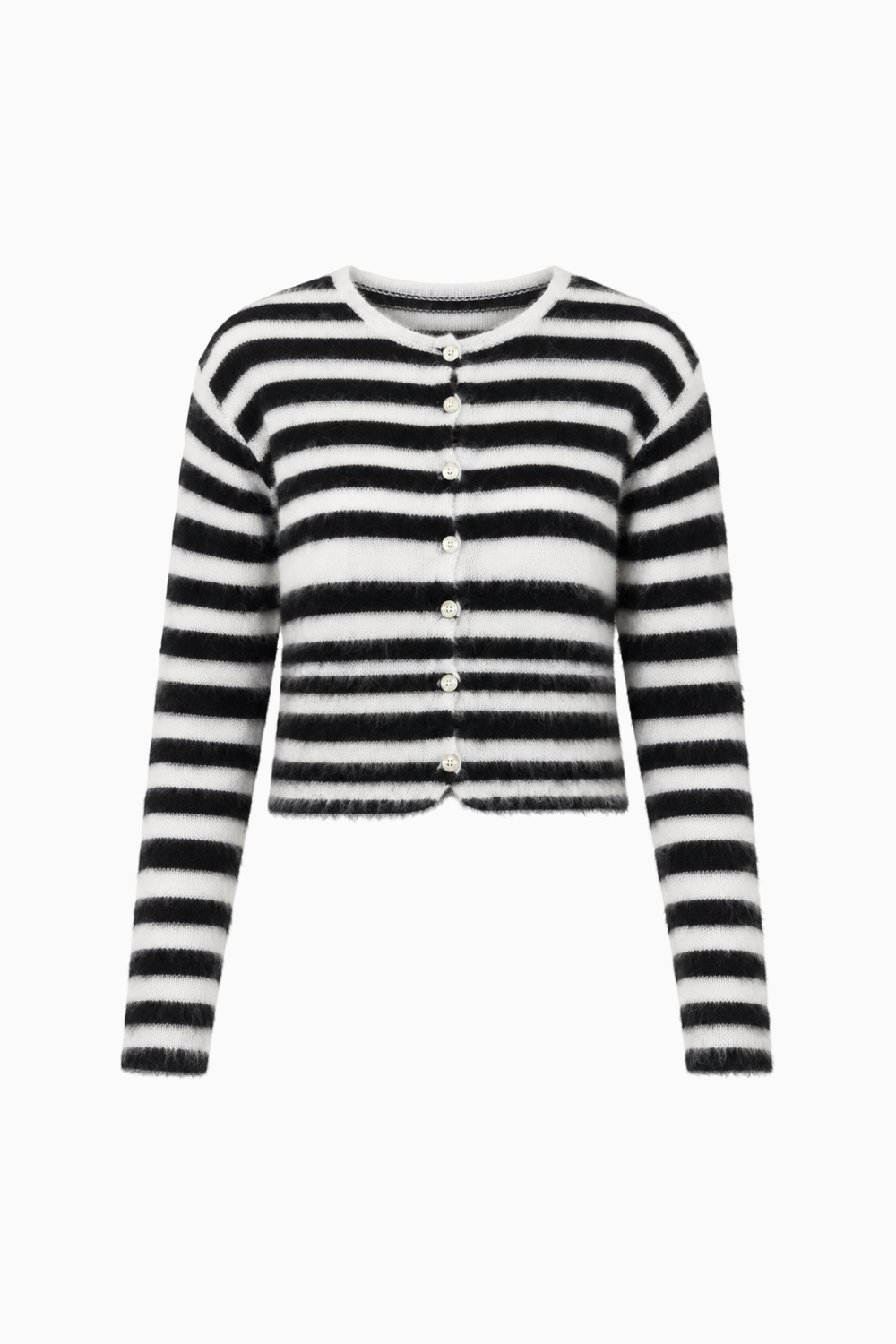 Fuzzy Black and White Striped Cropped Cardigan