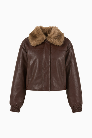 Textured Faux Leather Zip-Up Jacket