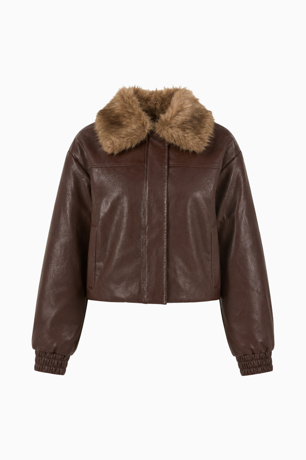 Textured Faux Leather Zip-Up Jacket