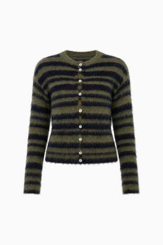 Fluffy Long-Sleeve Striped Cardigan