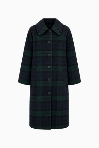 Tartan Check Button-Front Maxi Coat