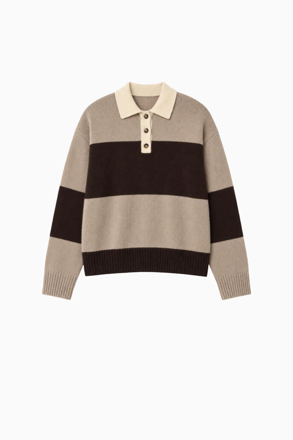 Relaxed Fit Half-Button Striped Sweater