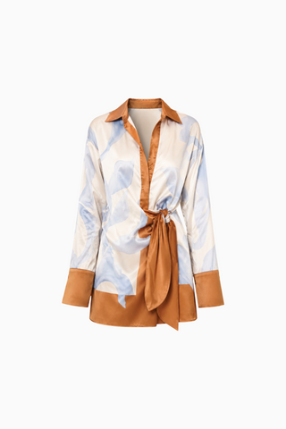 Abstract Floral Long Sleeve Mini Dress