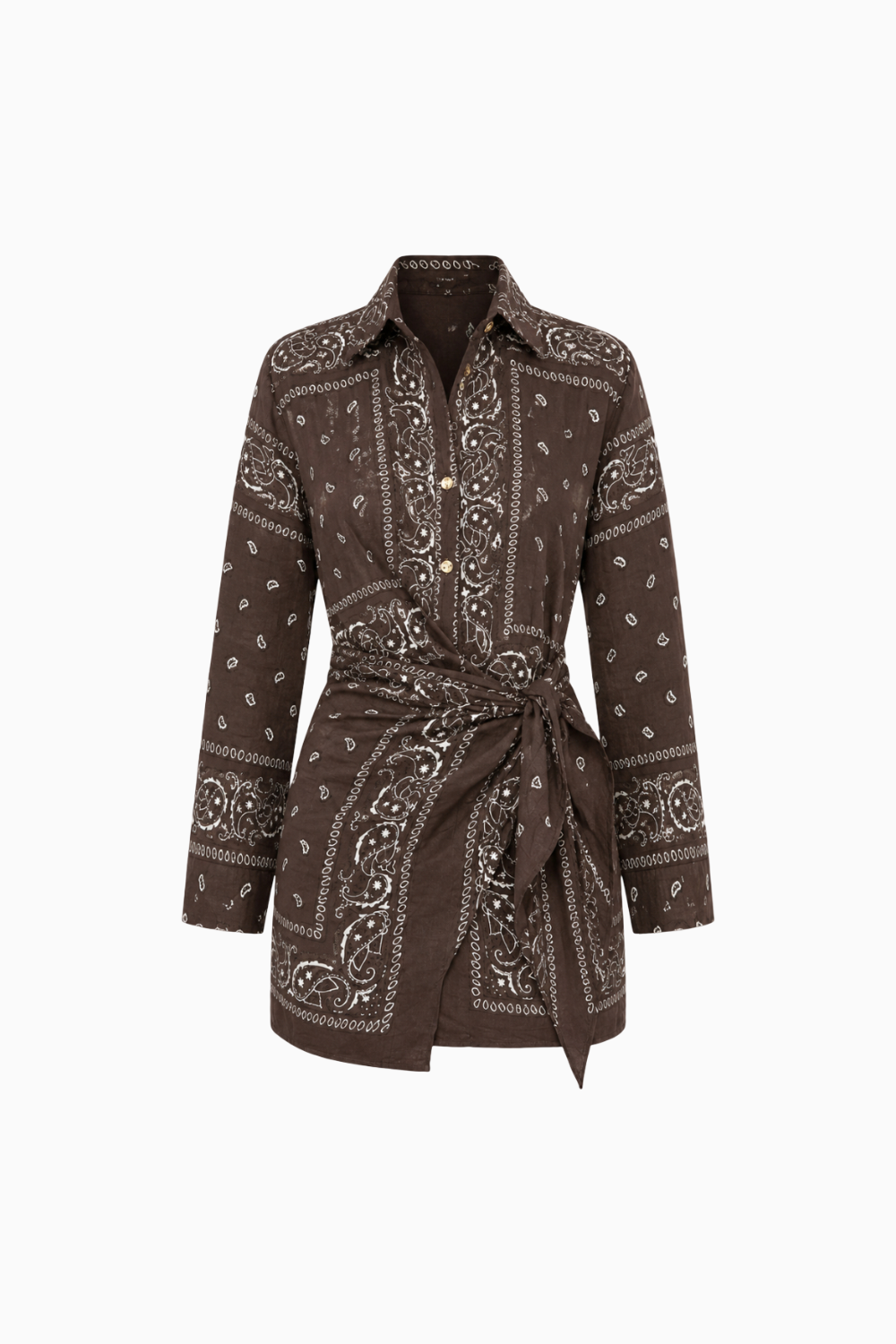 Paisley Motif Button-Down Mini Dress
